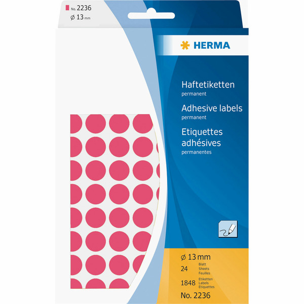 HERMA Multi-purpose labels/colour dots Ø 13 mm round luminous red paper matt hand inscription 1848 pcs. self-adhesive label