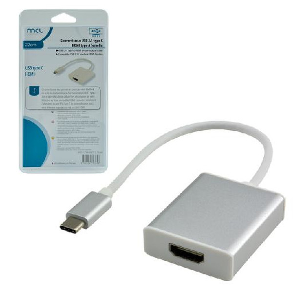 MCL USB31-CM/85FCEZ 0.22м USB C HDMI Cеребряный, Белый адаптер для видео кабеля