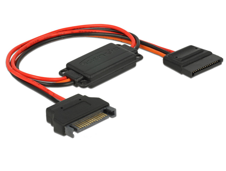 DeLOCK 0.3m, 2xSATA 15p 0.3m Black,Red SATA cable
