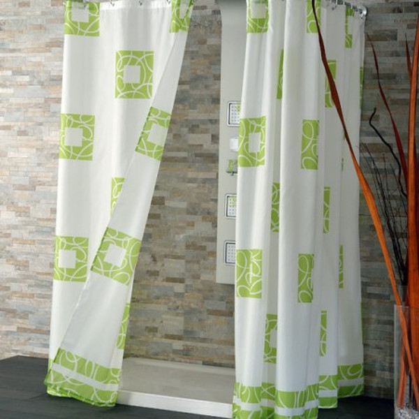 CPE Cornice Grommet Polyester Green,White shower curtain