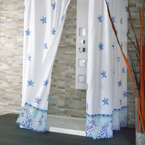 CPE Cicladi Grommet Polyester Blue,White shower curtain