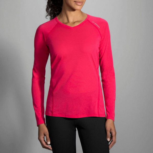 Brooks Distance Long Sleeve Hemd XL Langärmlig V-Ausschnitt Rot