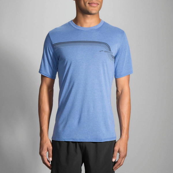 Brooks Track T-shirt S Short sleeve Crew neck Blue