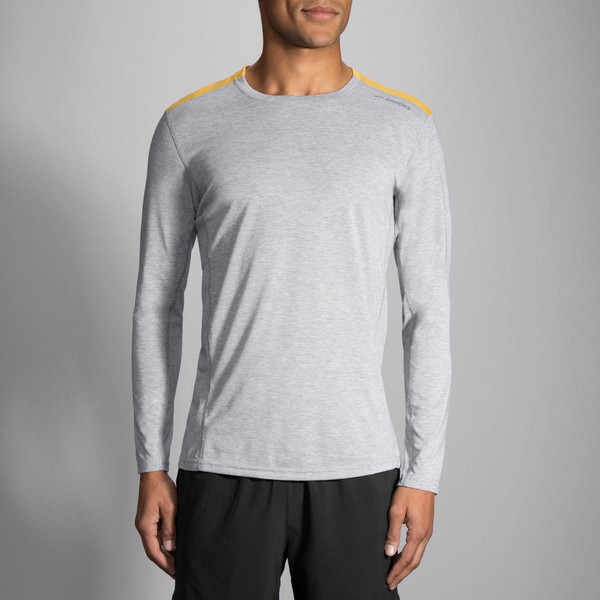 Brooks Distance Long Sleeve Base layer shirt S Длинный рукав Круглый вырез под горло Серый, Желтый