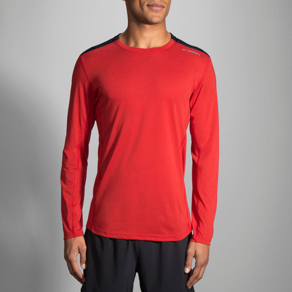 Brooks Distance Long Sleeve Base layer shirt XL Long sleeve Crew neck Black,Red