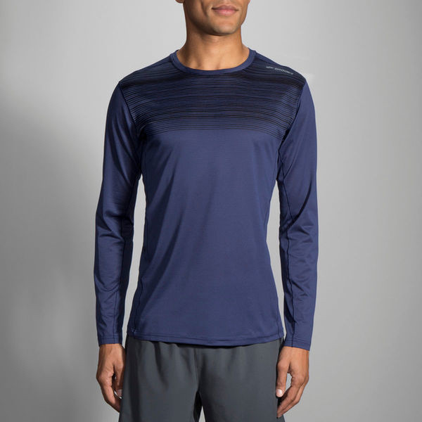 Brooks 211096484.025 Base layer shirt S Длинный рукав Круглый вырез под горло Синий мужская рубашка/футболка