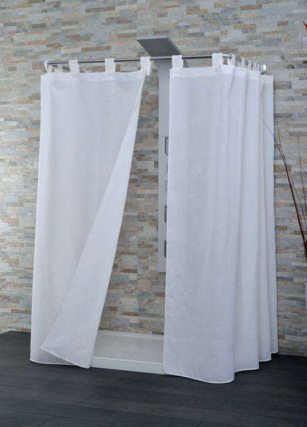 CPE Linen Hidden tab Linen,Polyester White shower curtain