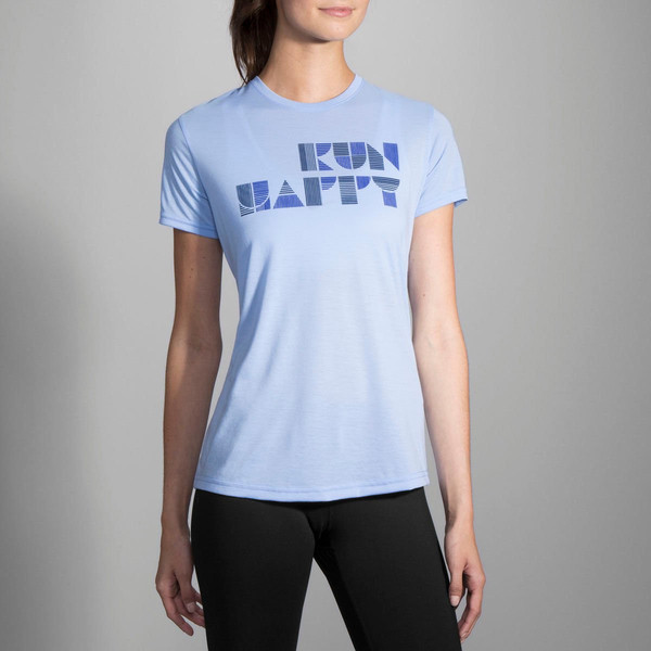 Brooks Run Happy Tee T-shirt L Kurzärmel Rundhals Blau