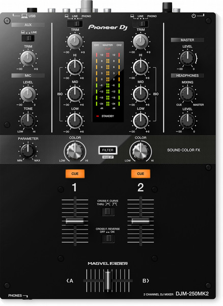 Pioneer DJM-250MK2 2channels 20 - 20000Hz Black audio mixer