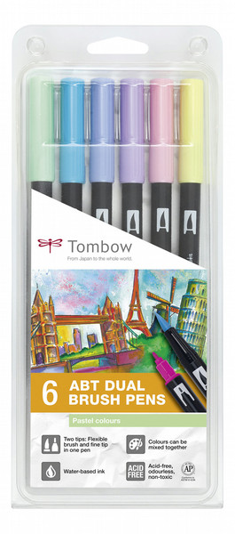 Tombow ABT-6P-2 Fine Blue,Mint,Pink,Purple,Yellow 6pc(s) felt pen