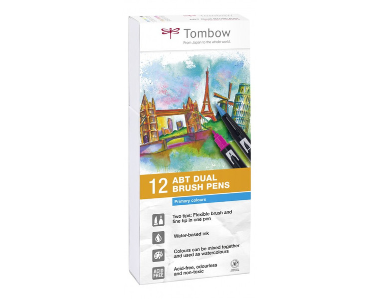 Tombow ABT-12P-1 Fine Black,Blue,Brown,Cyan,Green,Grey,Orange,Purple,Red,Yellow 12pc(s) felt pen