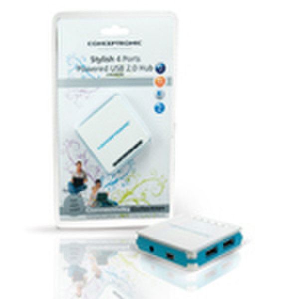 Conceptronic USB 2.0 Hub 480Мбит/с Синий, Белый хаб-разветвитель