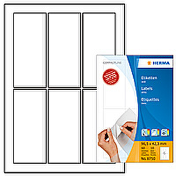 HERMA Labels white 96,5x42,3 CompactLine 60 pcs. 60шт самоклеящийся ярлык