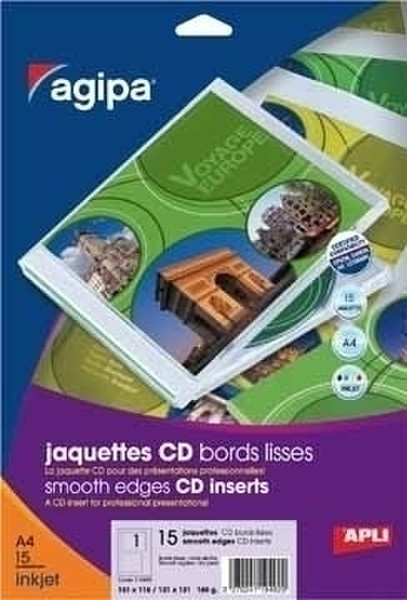 Agipa CD-DVD inserts. 15 A4. 151 x 118 mm White self-adhesive label