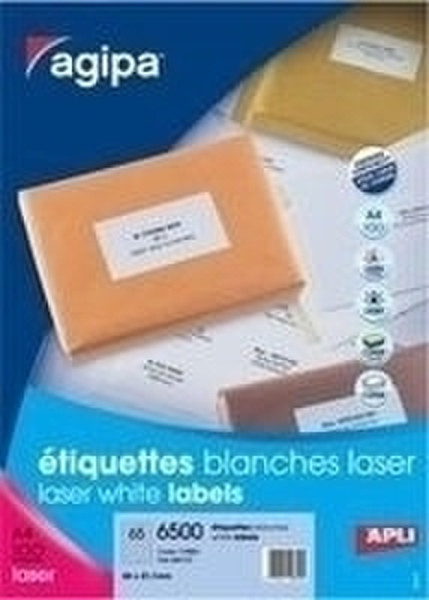 Agipa White Laser 100 A4 210 x 297 White 100pc(s) self-adhesive label