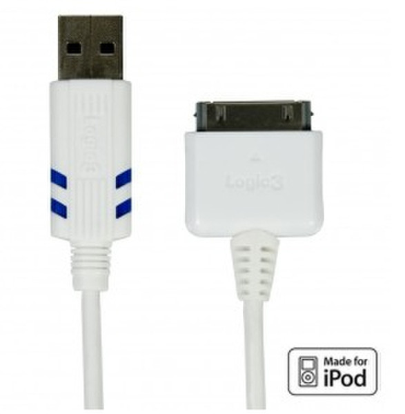 Logic3 USB Data/Charge Cable for iPhone & iPod 1.8м Белый кабель USB