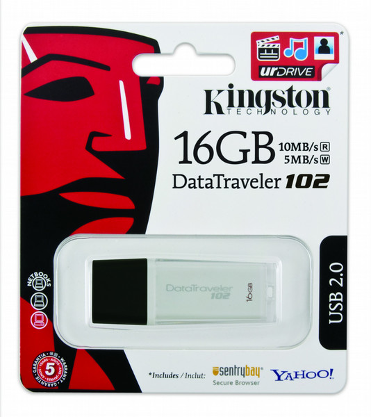 Kingston Technology DataTraveler DT102 16GB 16ГБ USB 2.0 Тип -A Белый USB флеш накопитель