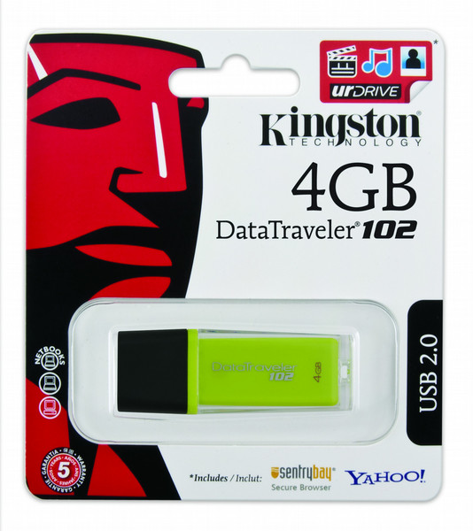 Kingston Technology DataTraveler DT102 4GB 4ГБ USB 2.0 Тип -A Желтый USB флеш накопитель