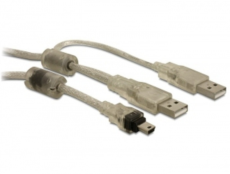 DeLOCK 2x USB2.0-A male / USB mini 5-pin 0.80м USB A Mini-USB B Прозрачный кабель USB