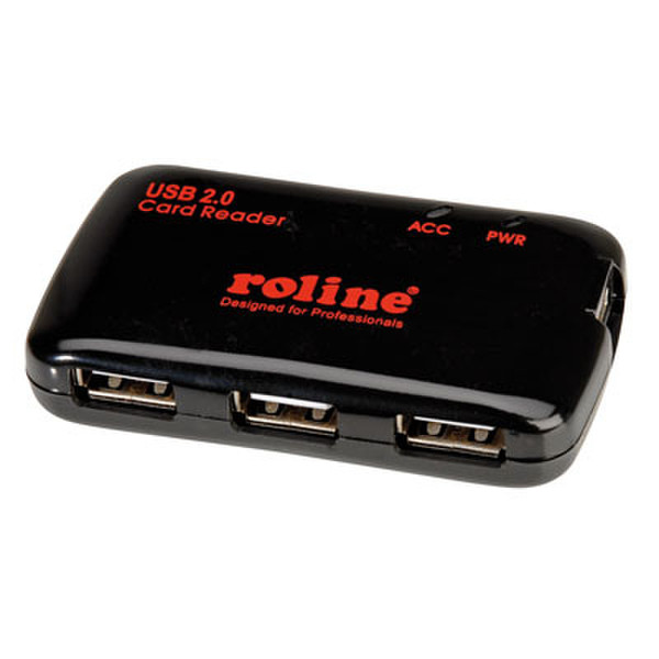 ROLINE USB 2.0 Combo Hub + Card Reader 480Мбит/с Черный, Красный хаб-разветвитель