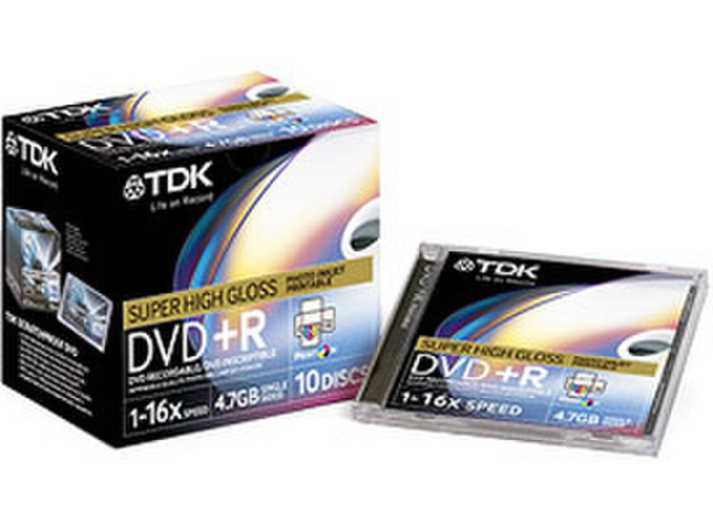 TDK DVD+R Inkjet Printable 10-p. Jewel Case 4.7GB DVD+R 10Stück(e)