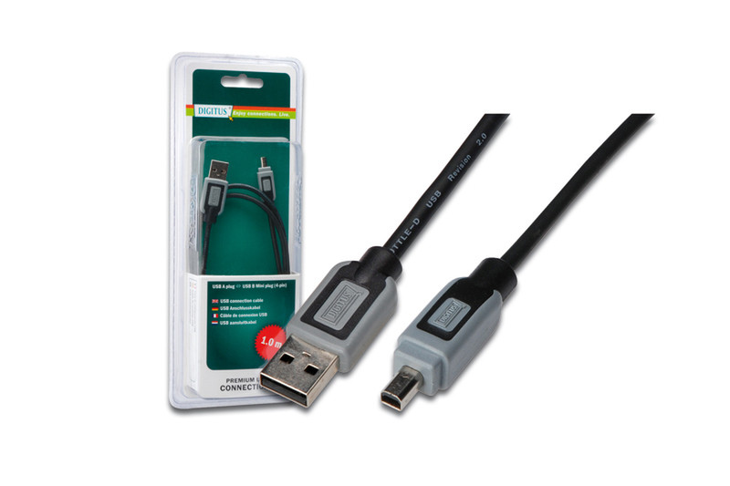 Digitus DB-230458 1м USB A USB B Черный кабель USB