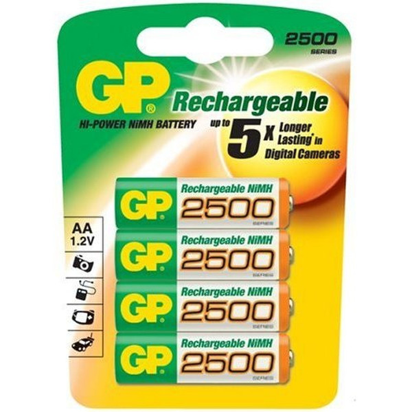 GP Batteries NiMH rechargeable batteries AA 2500 mAh Accu 4-pack Nickel-Metal Hydride (NiMH) 2500mAh 1.2V rechargeable battery
