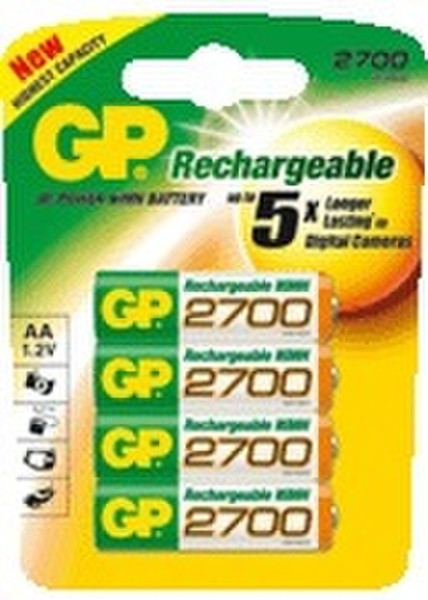 GP Batteries NiMH rechargeable batteries AA 2700 mAh Accu 4-pack Nickel-Metal Hydride (NiMH) 2700mAh 1.2V rechargeable battery