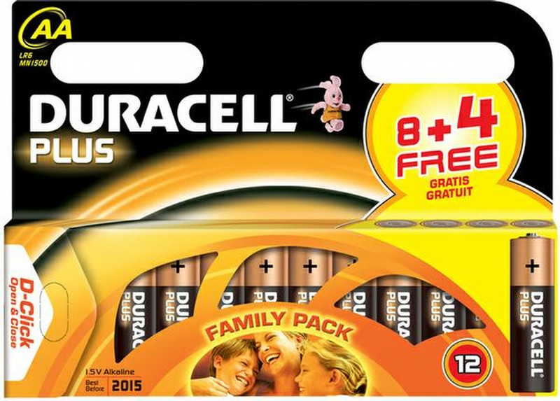 Duracell Batterie Plus Mignon AA 8St+4St free Щелочной 1.5В батарейки