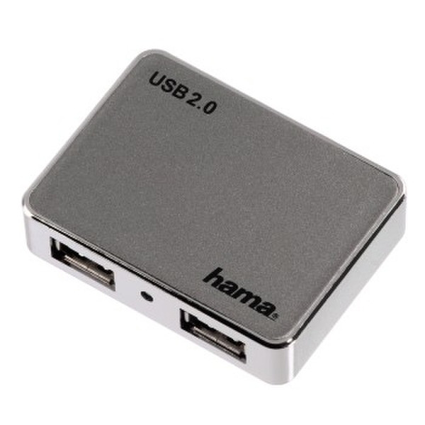 Hama USB 2.0 Hub 1:4 480Мбит/с Cеребряный хаб-разветвитель