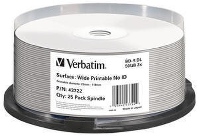 Verbatim BD-R DL 50GB 2x Printable 25pk 50GB BD-R 25pc(s)