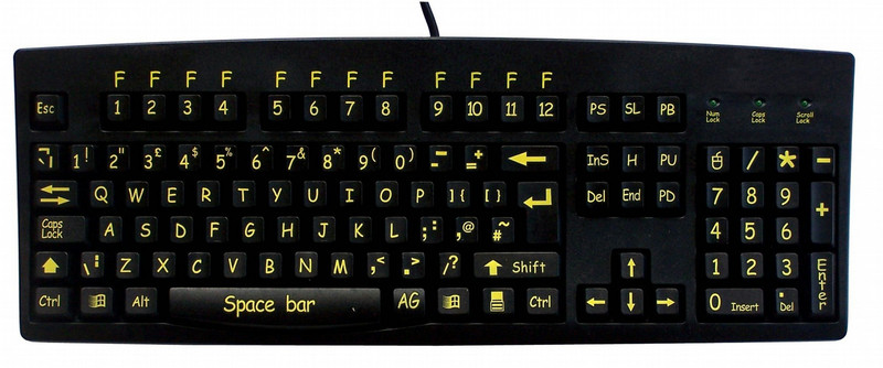 Ceratech 260 - USB High Visbility Upper Case Keyboard USB QWERTY Black keyboard
