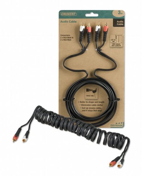 Eminent Twistable Audio Cable 3m 3m 2 x RCA Black audio cable