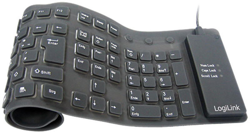 LogiLink Keyboard flexible waterproof USB+PS/2 QWERTY Black keyboard