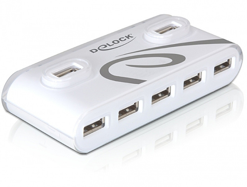 DeLOCK 7-Pot USB 2.0 Hub 480Мбит/с Белый хаб-разветвитель