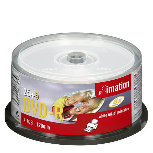 Imation DVD-R 8x 4.7GB-120min White Inkjet Printable - 25+5pk spindle 4.7ГБ 30шт