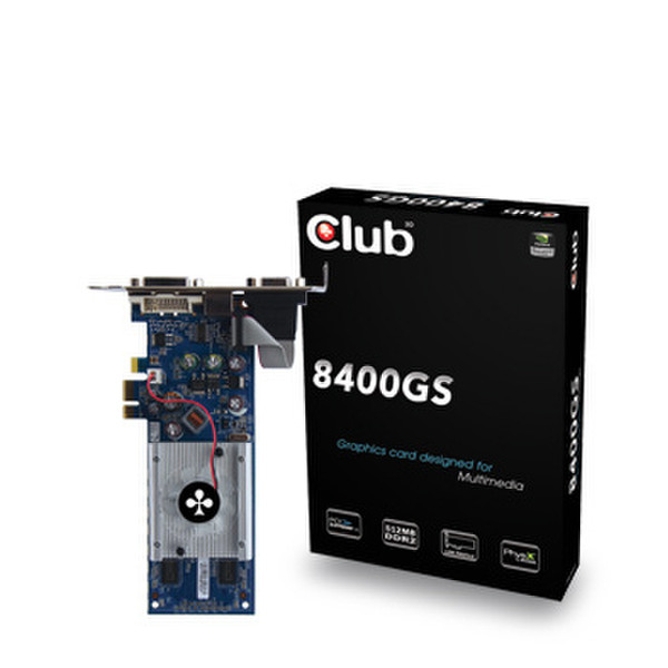 CLUB3D nVidia 8400GS PCI-E x1 Edition 512 MB DDR3 64 Bit GDDR2