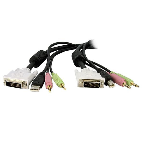 StarTech.com 4-in-1 USB Dual Link DVI-D KVM 4.57м Черный кабель клавиатуры / видео / мыши
