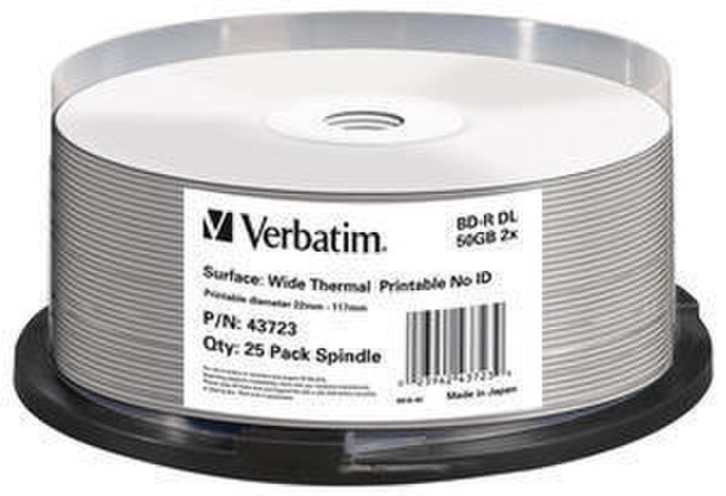Verbatim BD-R DL 50GB 2x Thermal Printable 25 Pack Spindle - No ID Brand 50GB BD-R 25pc(s)