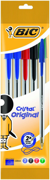 BIC 802054 Stick ballpoint pen Black,Blue,Green,Red 5pc(s) ballpoint pen