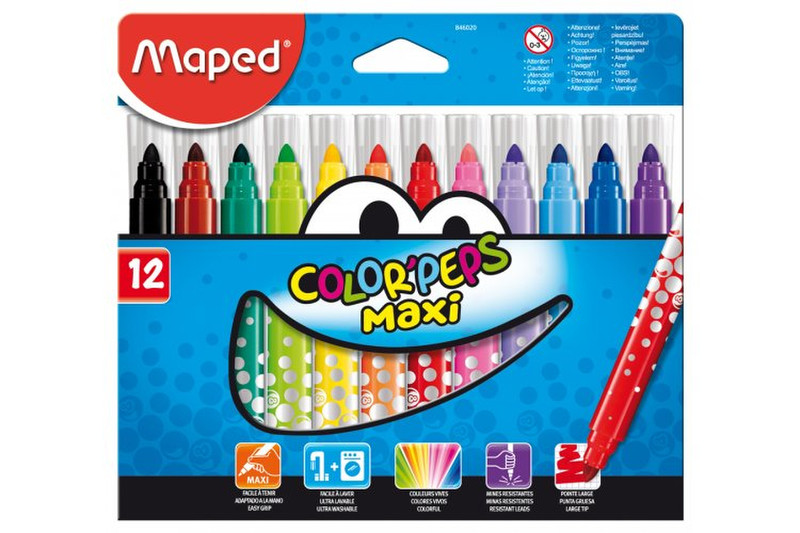 Maped Color'Peps Maxi Черный, Синий, Коричневый, Зеленый, Оранжевый, Розовый, Красный, Фиолетовый, Желтый фломастер
