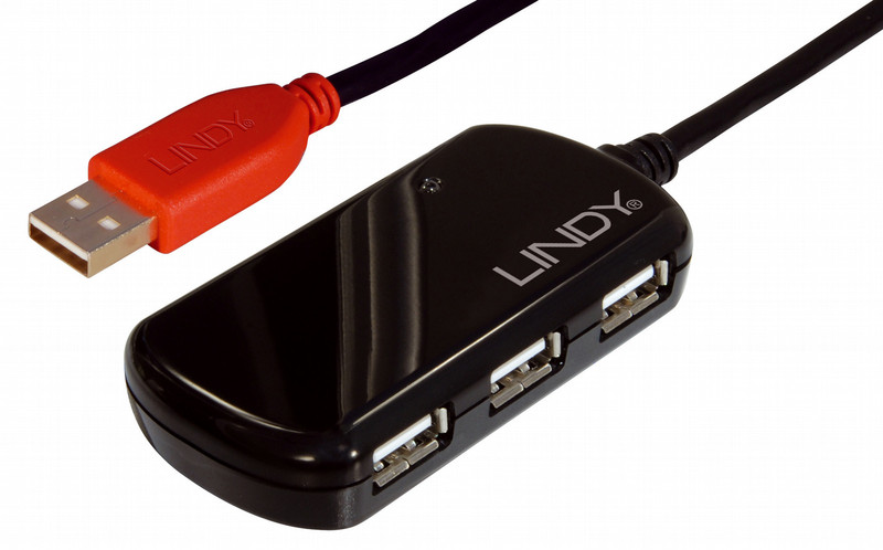 Lindy 4-Port USB 2.0 Hub 480Мбит/с Черный хаб-разветвитель