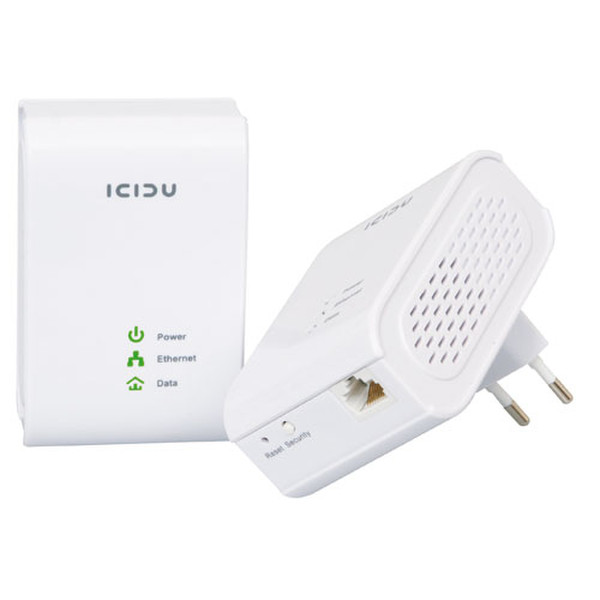 ICIDU Homeplug Starterkit 200M 200Mbit/s Eingebauter Ethernet-Anschluss Weiß 2Stück(e) PowerLine Netzwerkadapter