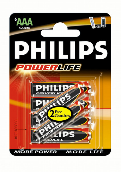 Philips PowerLife LR03PB6C/10 Щелочной 1.5В батарейки
