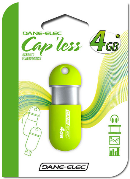 Dane-Elec Cap'less 4GB 4ГБ USB 2.0 Тип -A Зеленый USB флеш накопитель