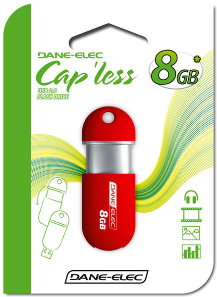 Dane-Elec Cap'less 8GB 8GB USB 2.0 Type-A Red USB flash drive