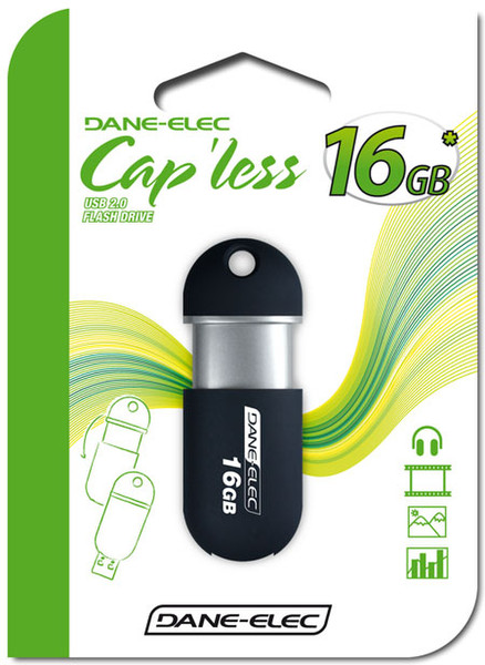 Dane-Elec Cap'less 16GB 16ГБ USB 2.0 Тип -A Черный USB флеш накопитель