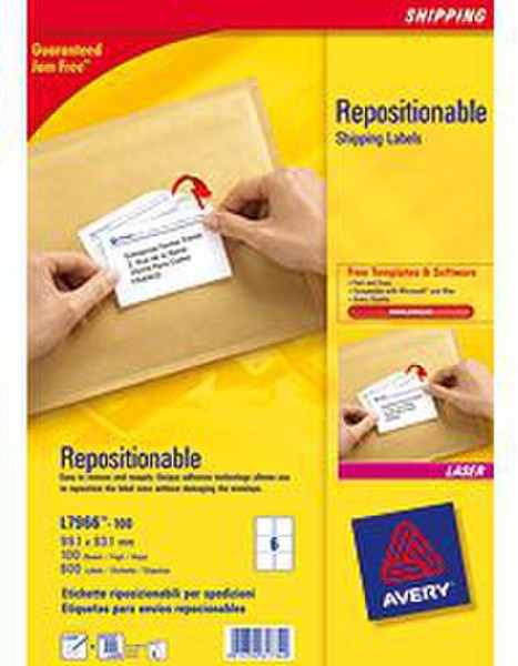 Avery Repositionable Shipping Labels Белый 100шт самоклеящийся ярлык