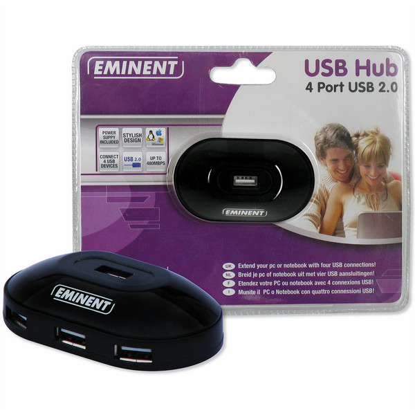Eminent USB Hub 480Mbit/s Black interface hub