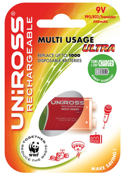 Uniross U0150354 200mAh 9V rechargeable battery